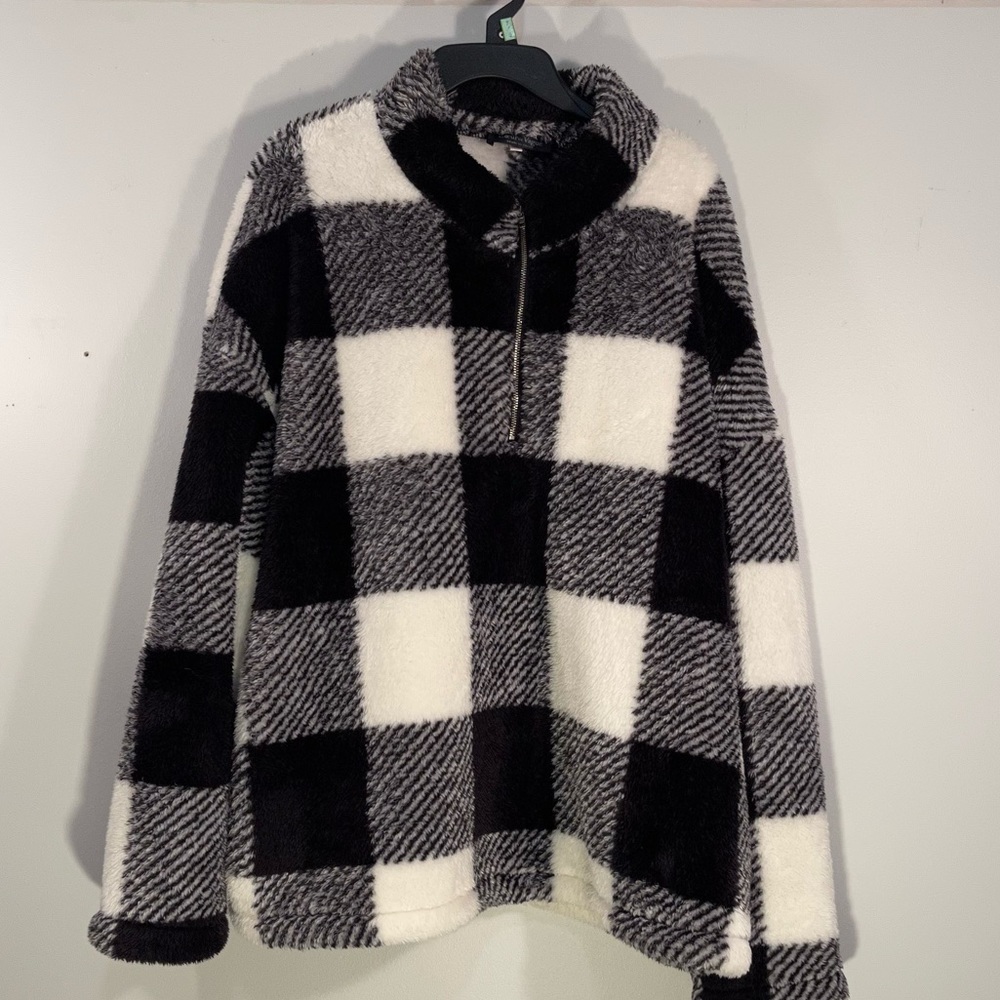 Coeur de Vage black white plaid fleece pullover half zip shirt size 11